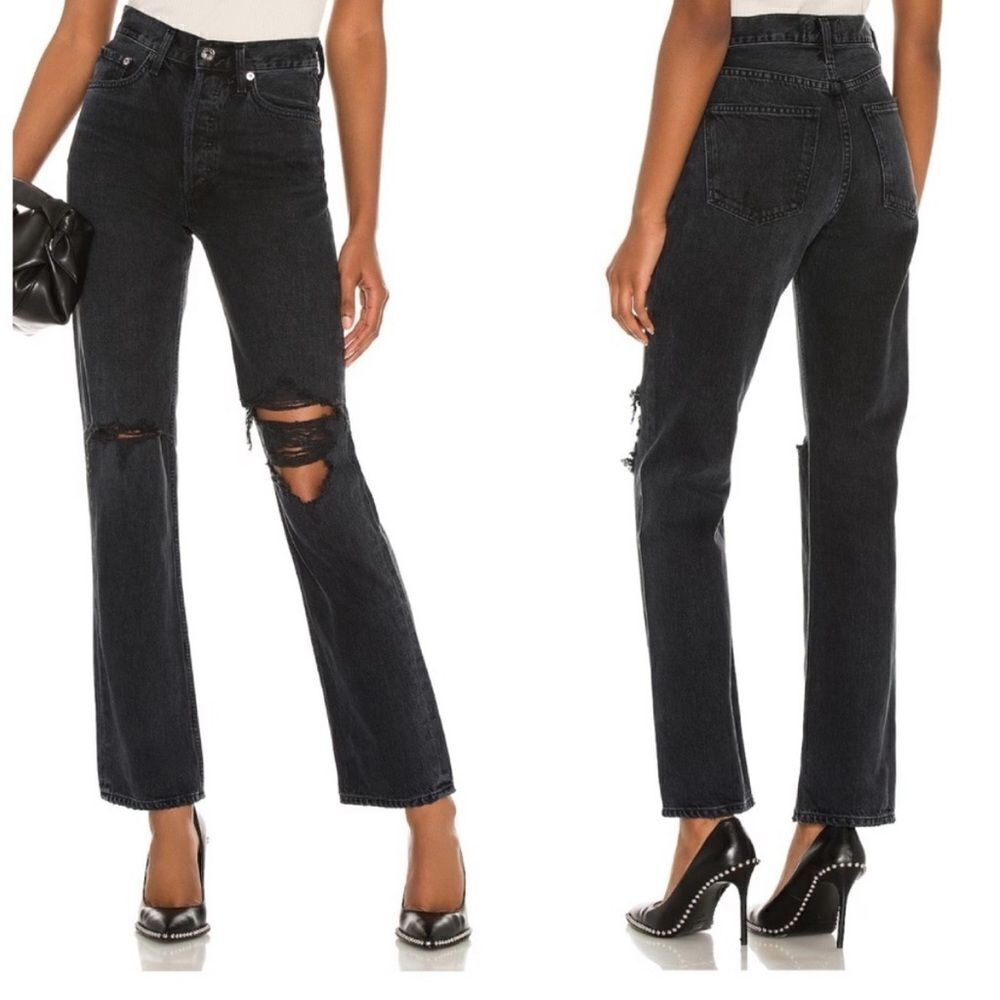 AGOLDE Lana Mid Rise Vintage Straight Jean in Disorder Black- Size 32